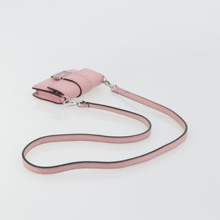 FENDI Shoulder Pouch Leather Pink Silver Auth