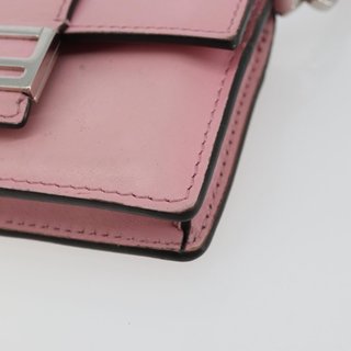 FENDI Shoulder Pouch Leather Pink Silver Auth