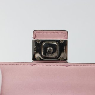 FENDI Shoulder Pouch Leather Pink Silver Auth