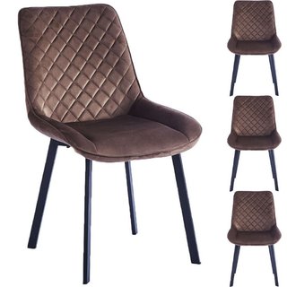 Set 4 Sedie da Pranzo Rivestimento Velluto Marrone Sedia