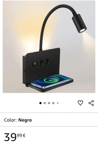 Lámpara LED Negra con Cargador Inalámbrico