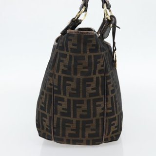 FENDI Zucca Canvas Shoulder Bag Black Brown Auth