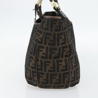 FENDI Zucca Canvas Shoulder Bag Black Brown Auth