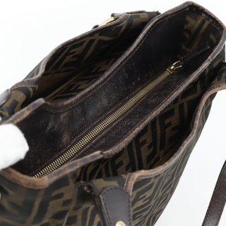 FENDI Zucca Canvas Shoulder Bag Black Brown Auth