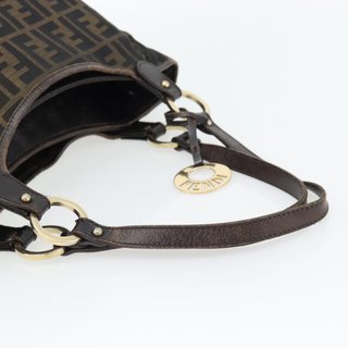 FENDI Zucca Canvas Shoulder Bag Black Brown Auth