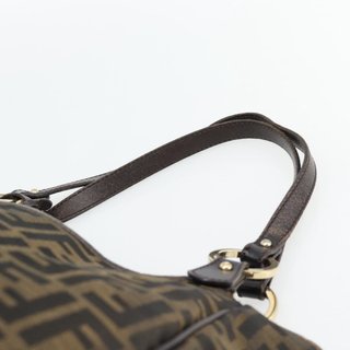 FENDI Zucca Canvas Shoulder Bag Black Brown Auth