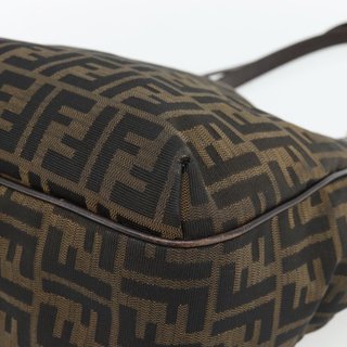 FENDI Zucca Canvas Shoulder Bag Black Brown Auth