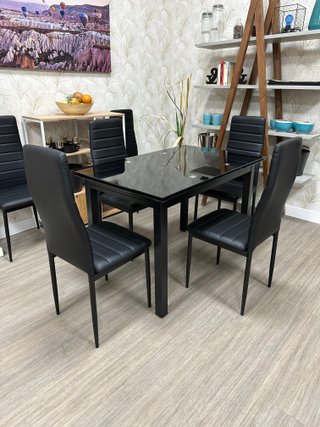 Mesa Comedor Negra con 6 Sillas Negras
