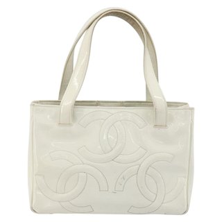 CHANEL Triple Coco Hand Bag Patent leather White