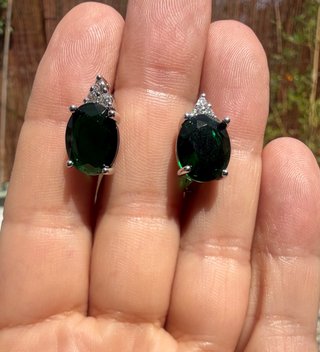 Pendientes Acero y Circonita Verde Ovalada
