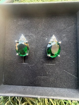 Pendientes Acero y Circonita Verde Ovalada