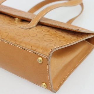 CELINE C Macadam Canvas Hand Bag Leather Beige
