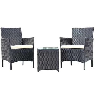 Set da Giardino Grigio Scuro 2 Poltrone 1 Tavolino Rattan