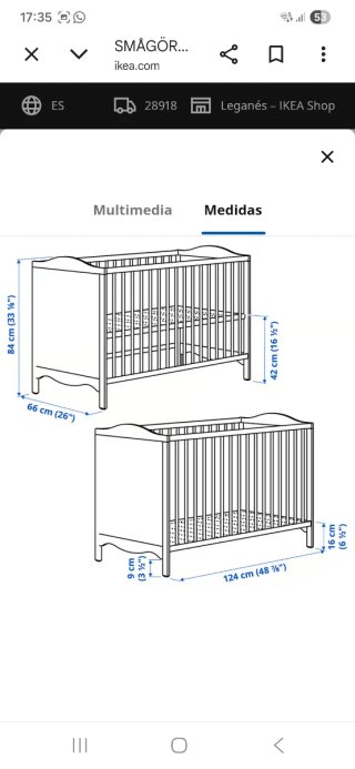 Cuna IKEA Smagora blanca con colchón