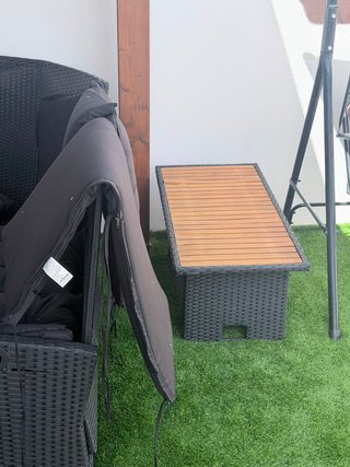 Conjunto mesa y sillones ratán plegable