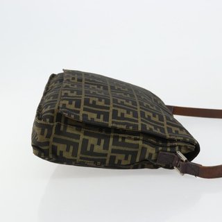 FENDI Zucca Canvas Shoulder Bag Black Brown Auth