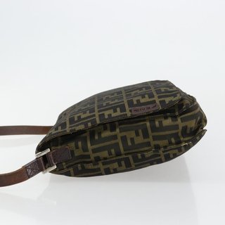 FENDI Zucca Canvas Shoulder Bag Black Brown Auth