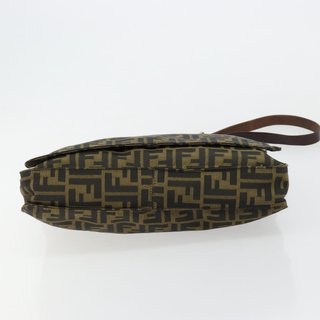 FENDI Zucca Canvas Shoulder Bag Black Brown Auth