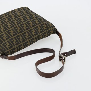 FENDI Zucca Canvas Shoulder Bag Black Brown Auth