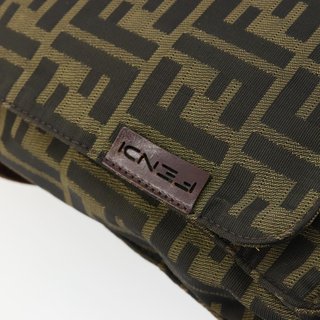 FENDI Zucca Canvas Shoulder Bag Black Brown Auth