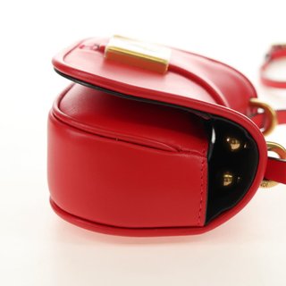 FENDI C'mon Small Shoulder Bag Leather Red Gold