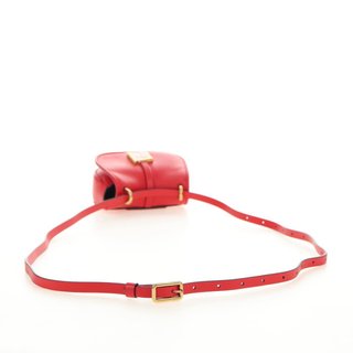 FENDI C'mon Small Shoulder Bag Leather Red Gold