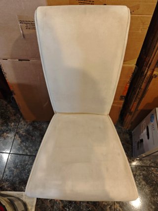 Silla Comedor Tela Beige Patas Madera Oscura
