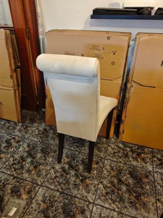 Silla Comedor Tela Beige Patas Madera Oscura