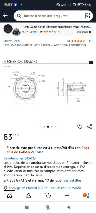 Altavoces Focal Auditor ACX 165 60W