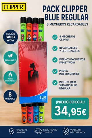 Confezione da 8 accendini Clipper Family Wow + 50 libretti