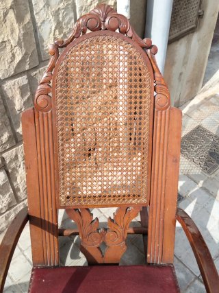 Coppia di Poltrone Antiche in Legno e Rattan