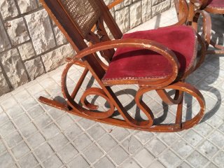 Coppia di Poltrone Antiche in Legno e Rattan
