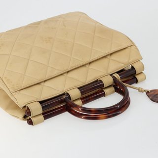 CHANEL Matelasse Hand Bag Lamb Skin Beige CC Auth
