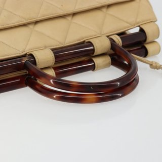 CHANEL Matelasse Hand Bag Lamb Skin Beige CC Auth