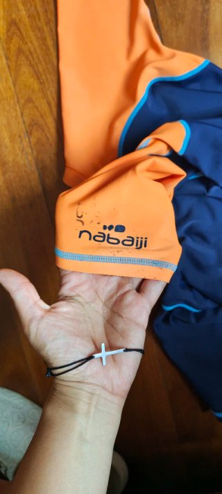 Bañador niño manga corta azul y naranja