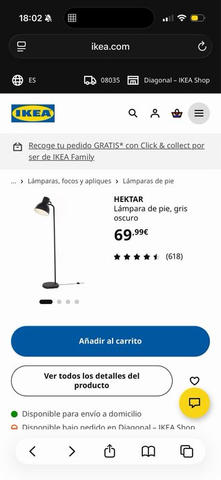 Lámpara de pie gris antracita Ikea
