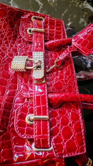 Borsa donna rossa lucida coccodrillo