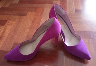 Zapatos tacón fucsia y buganvilla talla 36
