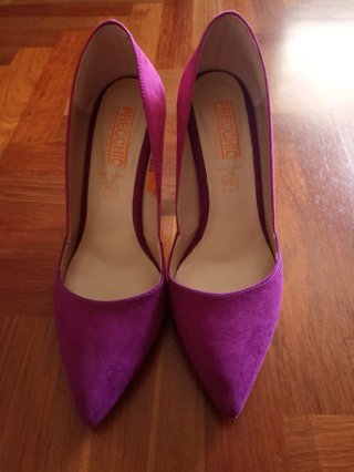 Zapatos tacón fucsia y buganvilla talla 36