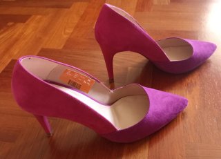 Zapatos tacón fucsia y buganvilla talla 36