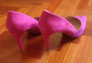 Zapatos tacón fucsia y buganvilla talla 36
