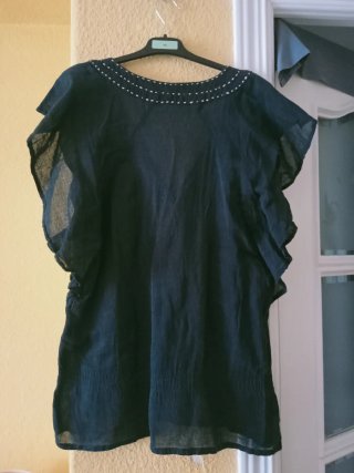 Blusa lino azul marino con pespuntes