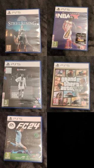 PlayStation 5 con 2 mandos, juegos y los cables