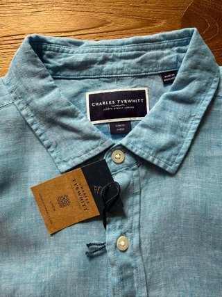 Camisa Lino Azul Charles Tyrwhitt Talla M