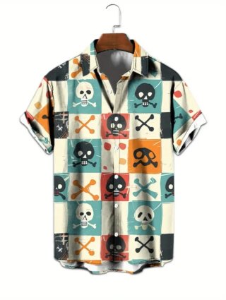 Camisa Hawaiana Hombre Manga Corta Calaveras
