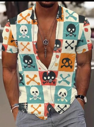 Camisa Hawaiana Hombre Manga Corta Calaveras