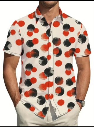 Camisa estampada lunares beige y rojo