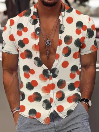 Camisa estampada lunares beige y rojo