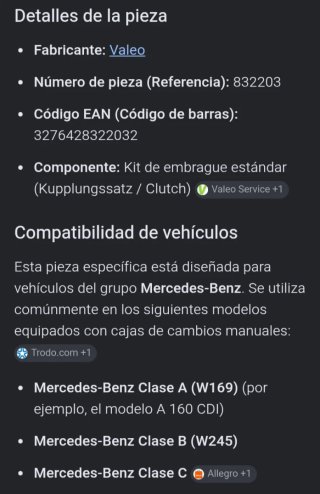 Kit Embrague Mercedes Clase A, B, C 2.0, cojinete