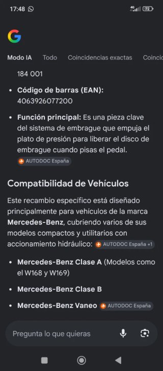 Kit Embrague Mercedes Clase A, B, C 2.0, cojinete